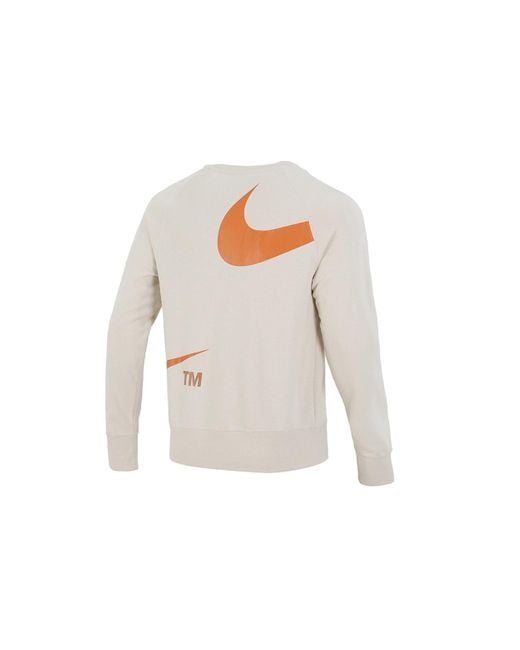 Nike White Swoosh Ft Crew Large Logo Printing Knit Round Neck Pullover Khaki for men