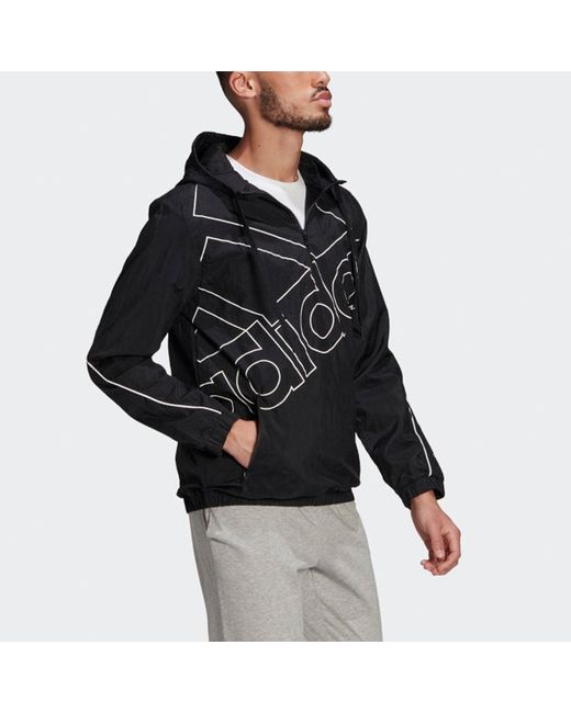 Adidas Black M Favs Q1 Wb Large Logo Printing Sports Hooded Jacket for men