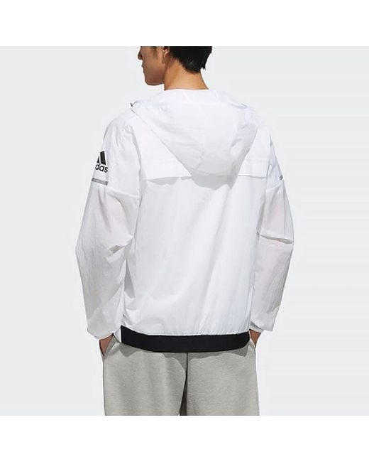 Adidas Blue Wb Light Logo Printing Woven Sports Hooded Jacket for men