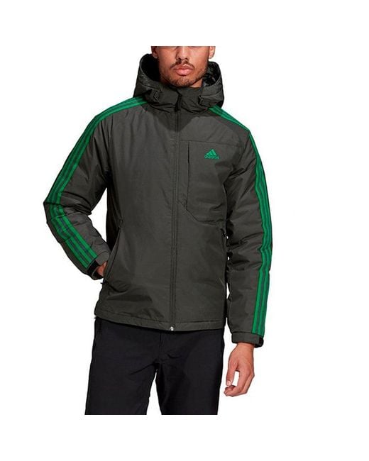 Adidas Green 3St Down Jkt Windproof Stay Warm Hooded Down Jacket for men