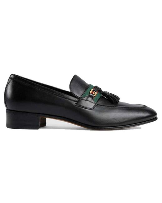 Gucci Black Interlocking G Tassel Leather Loafers for men