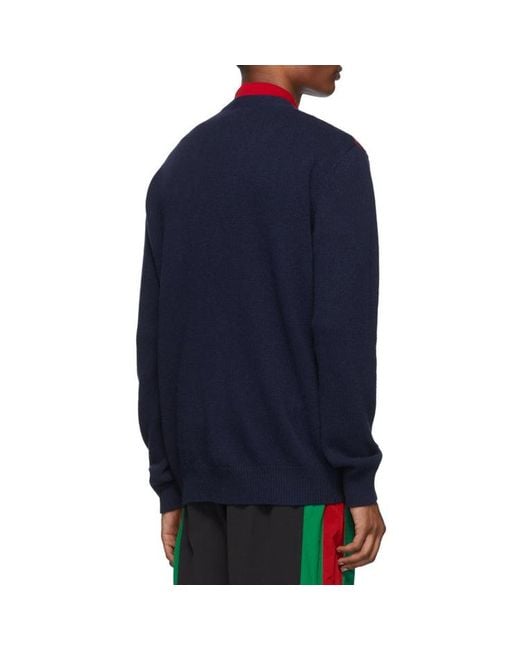Gucci Blue Gg Checked Jacquard Cashmere Sweater For for men