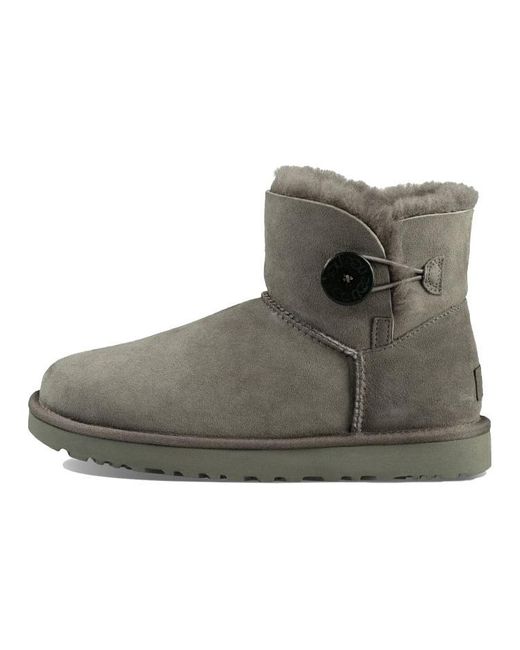 Ugg Gray (Wmns) Mini Bailey Button Ii Boot Fleece Lined