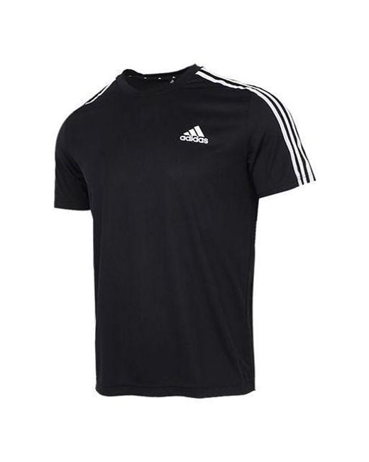 Adidas Black M 3S T Casual Sports Side Stripe Round Neck Short Sleeve for men