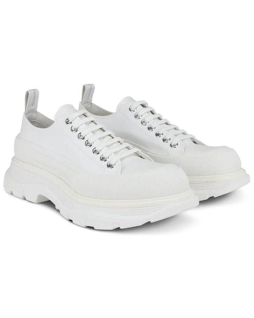 McQueen White Tread Slick Lace Up Sneakers for men