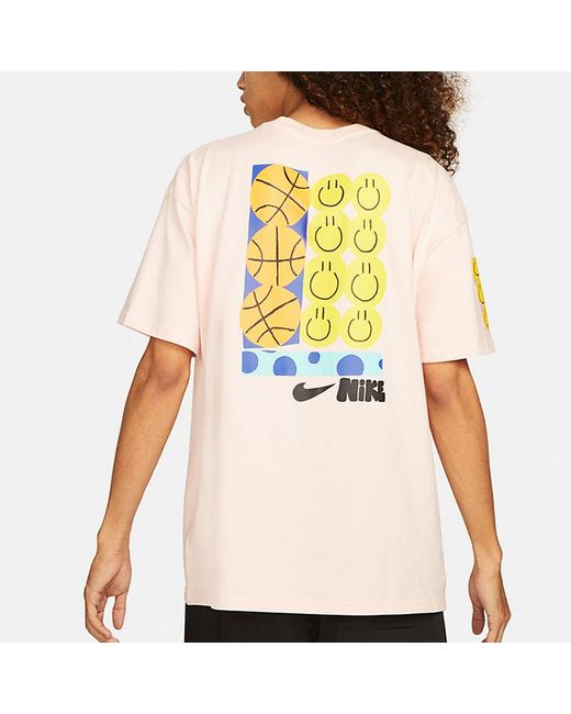 Nike Pink Ss22 Smiling Face Basketball Pattern Printing Breathable Sports Short Sleeve Large Light T-Shirt for men