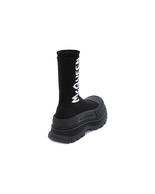 McQueen Black Graffiti Knit Tread Slick Boots for men
