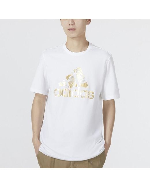 Adidas White Large Logo Printing Casual Round Neck Short Sleeve for men