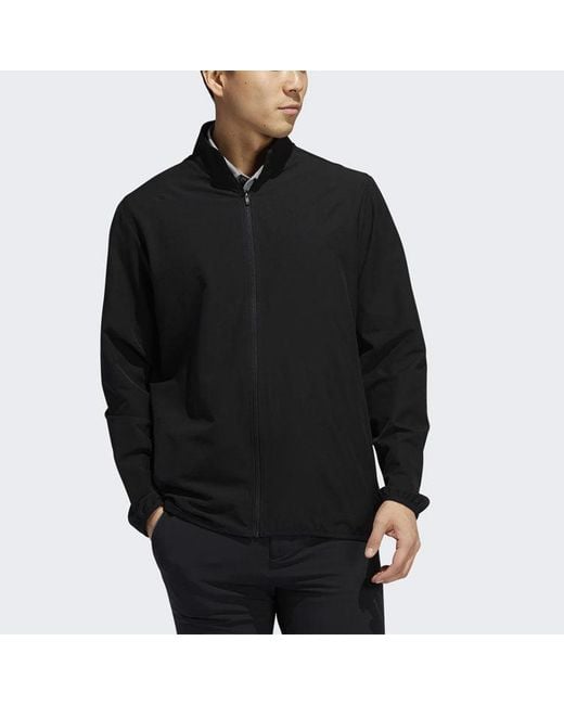 Adidas Black Golf Sports Windproof Woven Stand Collar Jacket for men