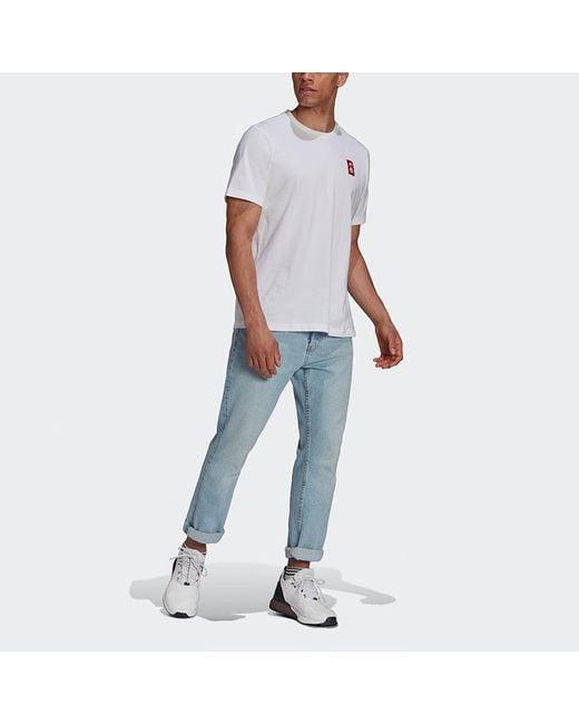 Adidas White Fcb Str Tee Alphabet Printing Soccer/Football Sports Short Sleeve for men