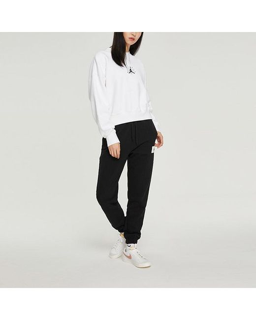 Nike White (Wmns) Jordan Solid Color Embroidered Round Neck Long Sleeves Hoodie