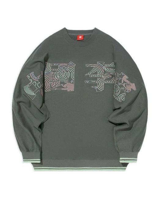 Li-ning Gray Stylish Loose Round Neck Pullover for men
