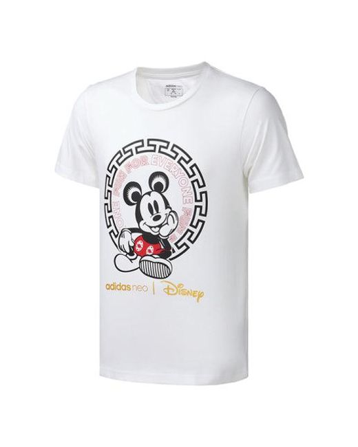 Adidas White Neo X Disney Crossover Mickey Mouse Printing Sports Round Neck Short Sleeve for men