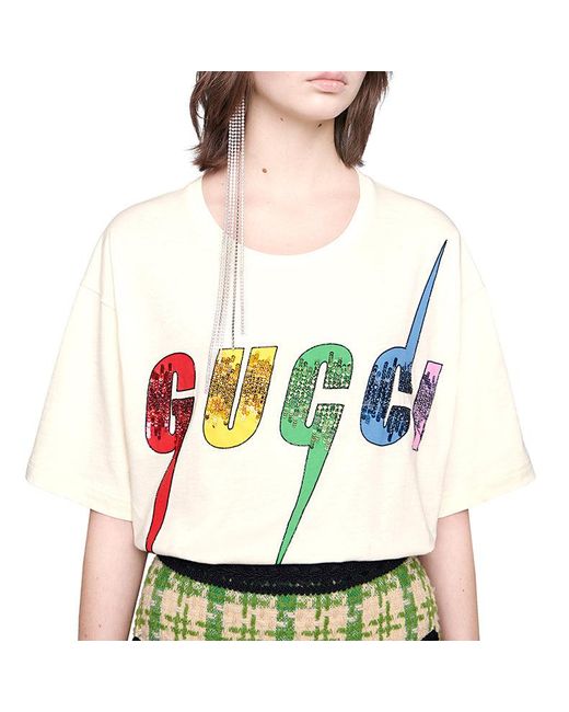 Gucci White (Wmns) Sequins Lightning Short Sleeve For