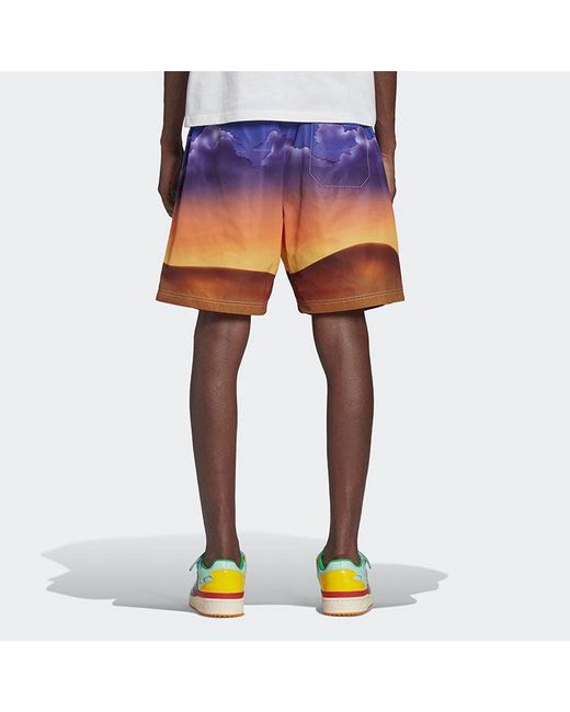 Adidas Blue Originals X Kerwin Frost Crossover Cartoon Full Print Contrasting Colors Sports Shorts for men