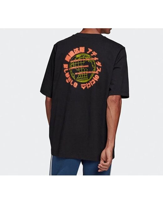 Adidas Black Originals Graphic Tee 2 Earth Printing Sports Short Sleeve for men