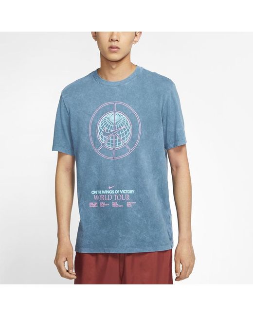Nike Blue Sportswear World Tour Casual Sports Round Neck Pullover Short Sleeve for men
