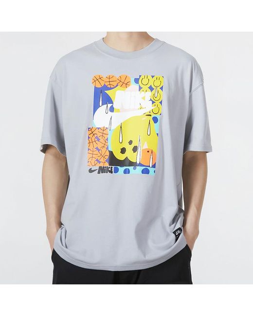 Nike Gray Smiling Face Basketball Pattern Printing Breathable Sports Short Sleeve Wolf T-Shirt for men