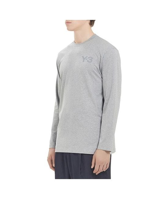 Adidas Gray Y-3 Logo Pattern Micro Mark Casual Long Sleeves Round Neck T-Shirt for men