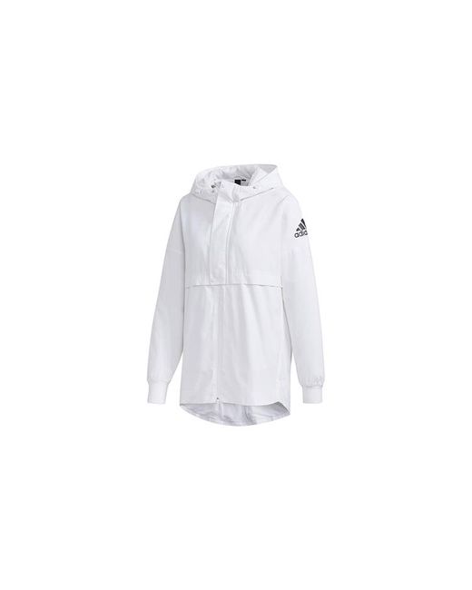 Adidas White Wb Alphabet Logo Printing Sports Hooded Jacket