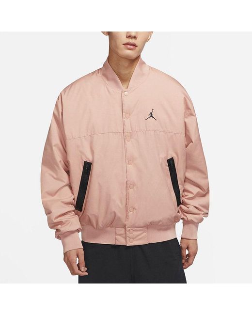 Nike Pink Logo Baseball Collar Contrasting Colors Autumn Rose Retro Jacket for men