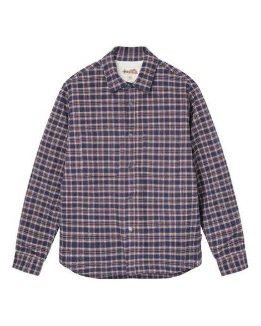 Stussy Blue Sherpa Lined Plaid Shirt for men