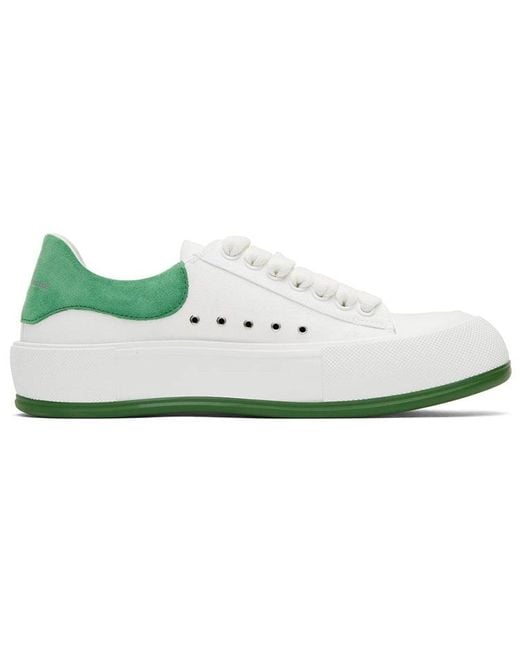 McQueen White Deck Skate Plimsoll Lace Up Suede' for men