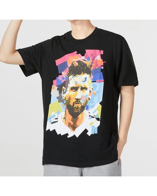 Adidas Black M Messi G T Character Alphabet Numeric Printing Soccer/Football Sports Short Sleeve 1 0 for men