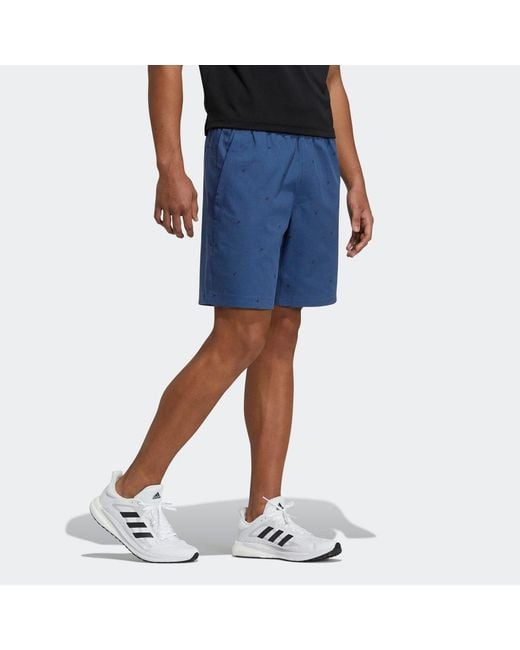 Adidas Blue Fi Short Aop Logo Printing Athleisure Casual Sports Shorts for men