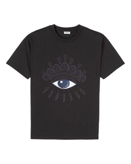 KENZO Black Eye Embroidered Pattern Cotton Round Neck Short Sleeve for men