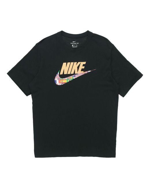 Nike Black Sportswear Classic National Flag Logo Printing Short Sleeve for men