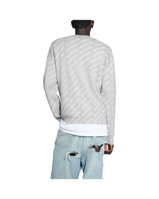 Balenciaga White All Over Logo Crewneck Sweater 'Light' for men