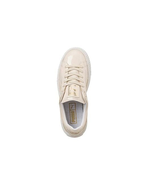 PUMA White (Wmns) Basket Platform Patent Leather