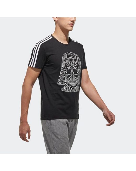 Adidas Black Neo M Sw Tee 5 Reflective Printing Round Neck Short Sleeve for men