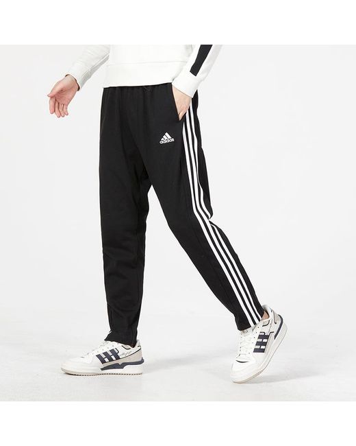Adidas Black Logo Essentials Single Jersey Tapered Open Hem 3-Stripes Pants for men