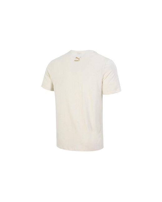 PUMA White Bronzing Logo Printing Sports Round Neck Short Sleeve for men