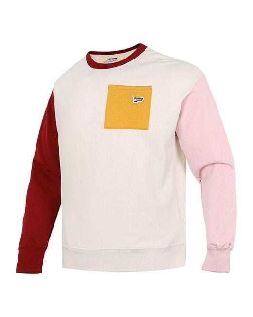 PUMA Pink Pocket Small Label Colorblock Sports Knit Round Neck Pullover for men