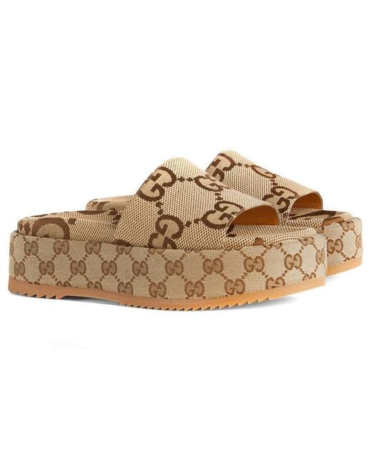 Gucci Metallic (Wmns) Gg Lame Platform Slide Sandal 'Camel Monogram'