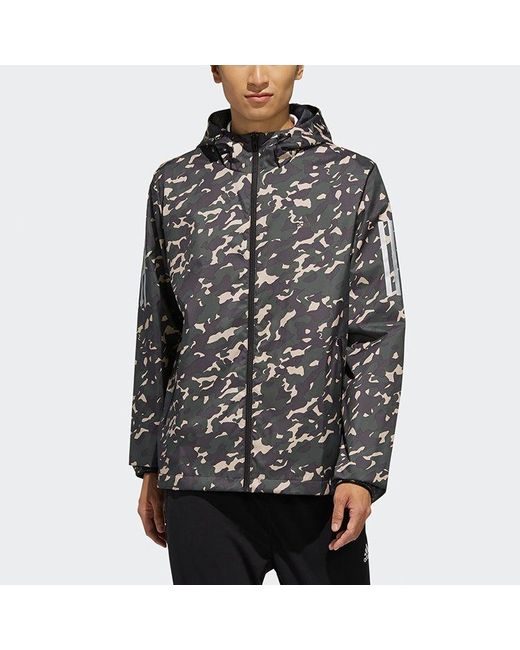 Adidas Gray Ai Wb Camo Zipper Casual Sports Hooded Jacket for men