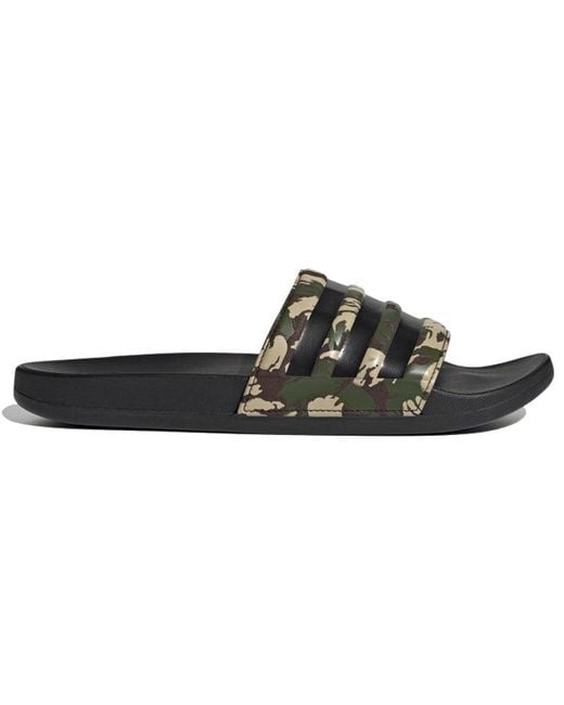 Adidas Black Adilette Comfort Slides 'Wild Pine Camo' for men