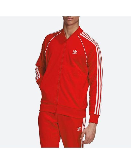 Adidas Red Originals Logo Casual Breathable Sports Side Stripe Jacket for men