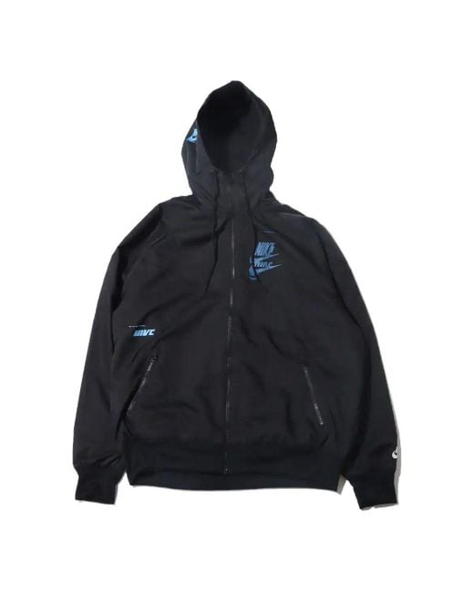 Nike Sportswear Sport Essentials Logo Printing Woven Breathable Hooded Jacket Black for men