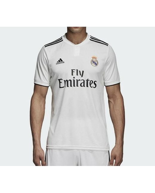 Adidas White Real Madrid 18-19 Season Fan Edition Home Alphabet Logo Stripe Sports Soccer/Football Short Sleeve Jersey for men