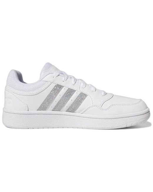 Adidas White (Wmns) Hoops 3.0 Low Cut Tennis Shoes Metallic'