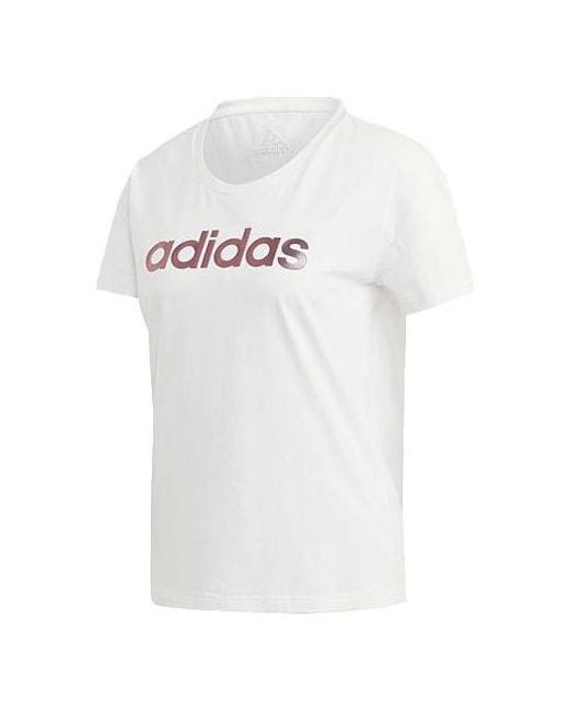 Adidas White (Wmns) Alphabet Printing Round Neck Training Sports Short Sleeve