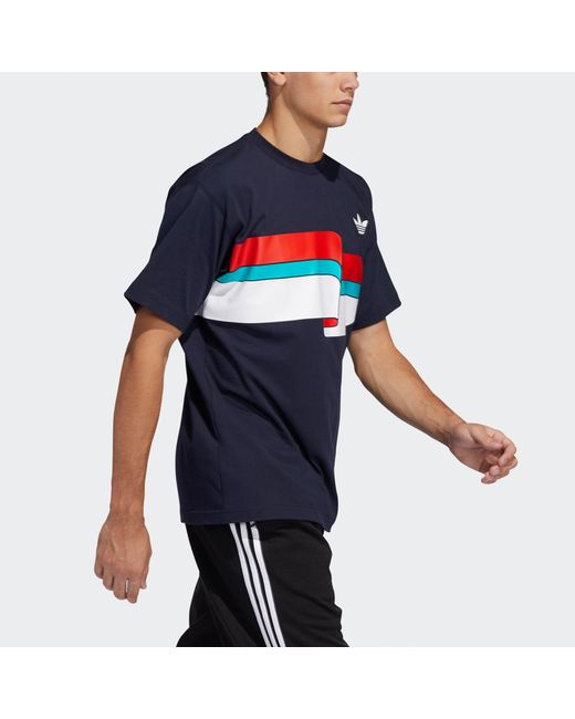 Adidas Blue Originals Ripple Tee Colorblock Printing Sports Short Sleeve for men
