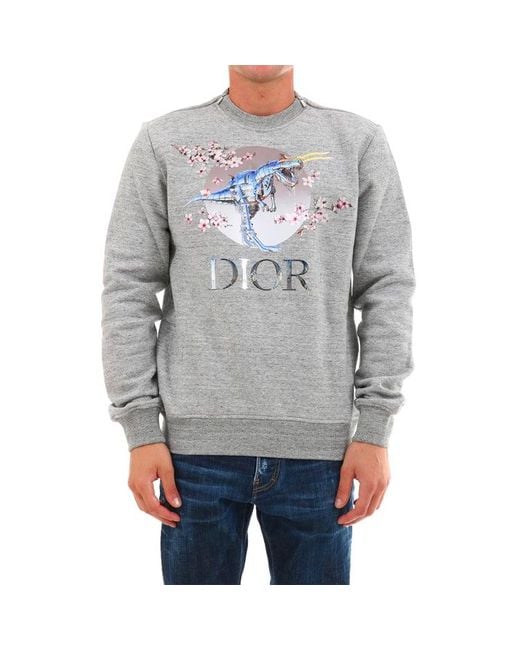 Dior Gray Tyrannosaurus Rex Cherry Blossom Zipper Sweater
