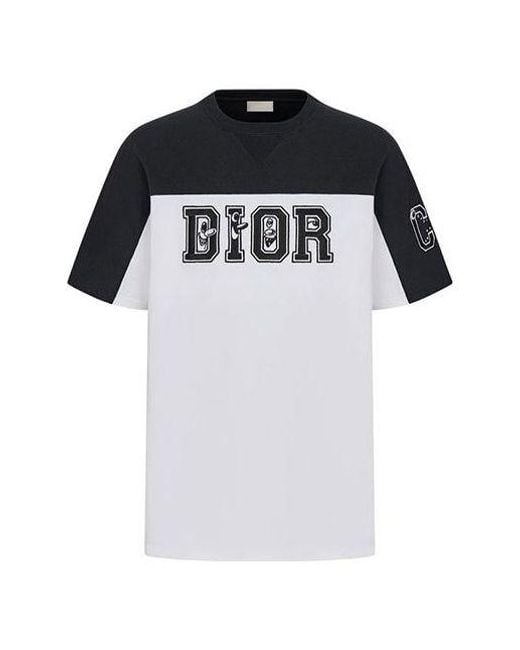 Dior Black Logo Colorblock Round Neck Short Sleeve T-shirt for men