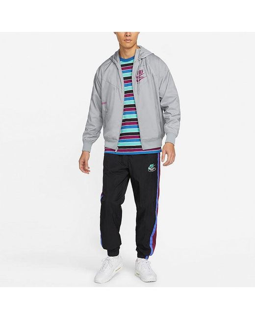Nike Blue Sportswear Sport Essentials Logo Printing Woven Breathable Hooded Jacket Gray for men