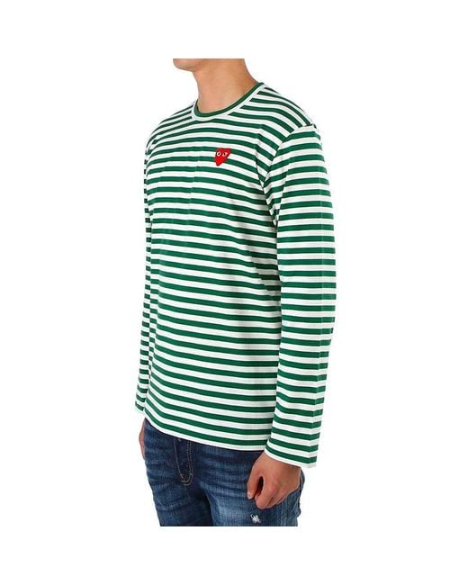 COMME DES GARÇONS PLAY Cdg Play Kawakubo Rei Love Round Neck Long Sleeves Green White Stripe for men